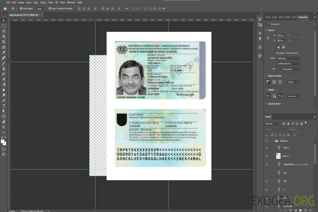 Carte d'identité du Portugal 2020-présent template Carte d'identité du Portugal 2020-présent template